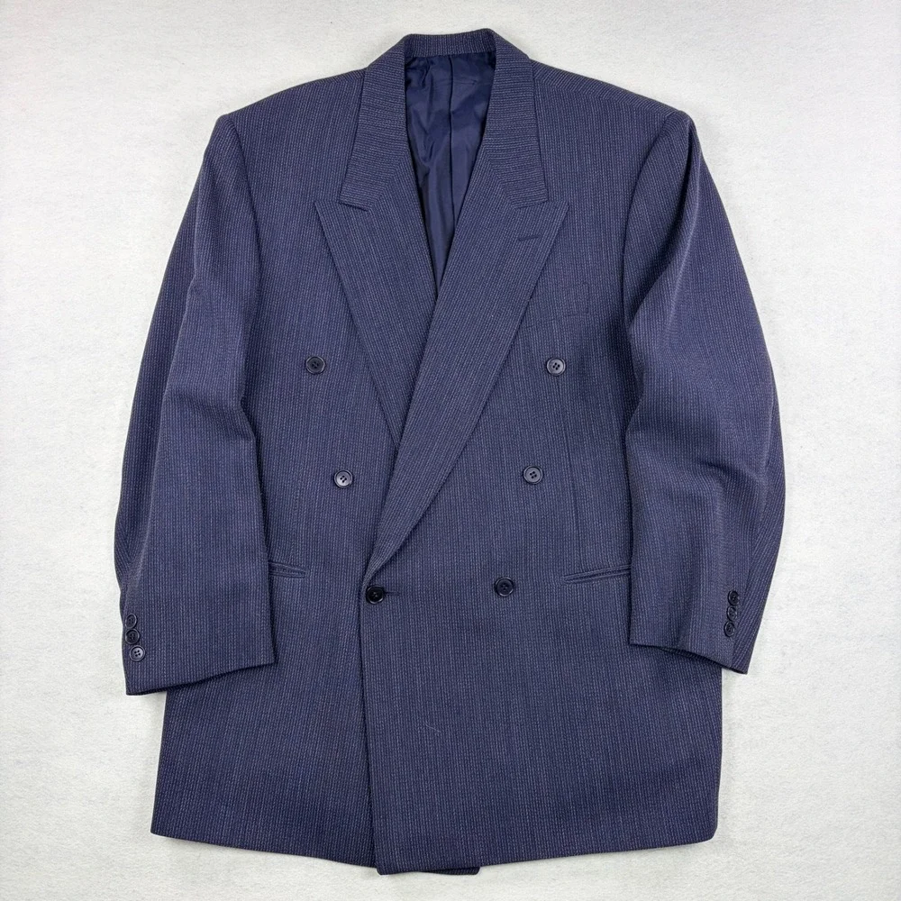 Pal Zileri Italy Mens Navy Blue Wool Double Breasted Pinstripe Suit 42R 36x30